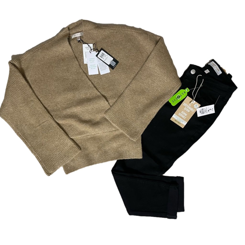 Eco Duo - Guess Wrap Sweater & F21jean 5- Both With Recycled Plastic Nwt